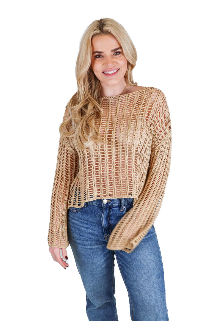 Klassy Network Open Knit Beige Top (S)