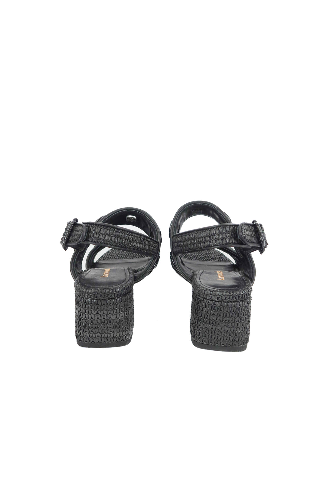 Larroude black raffia sandals (6.5; retail $215)