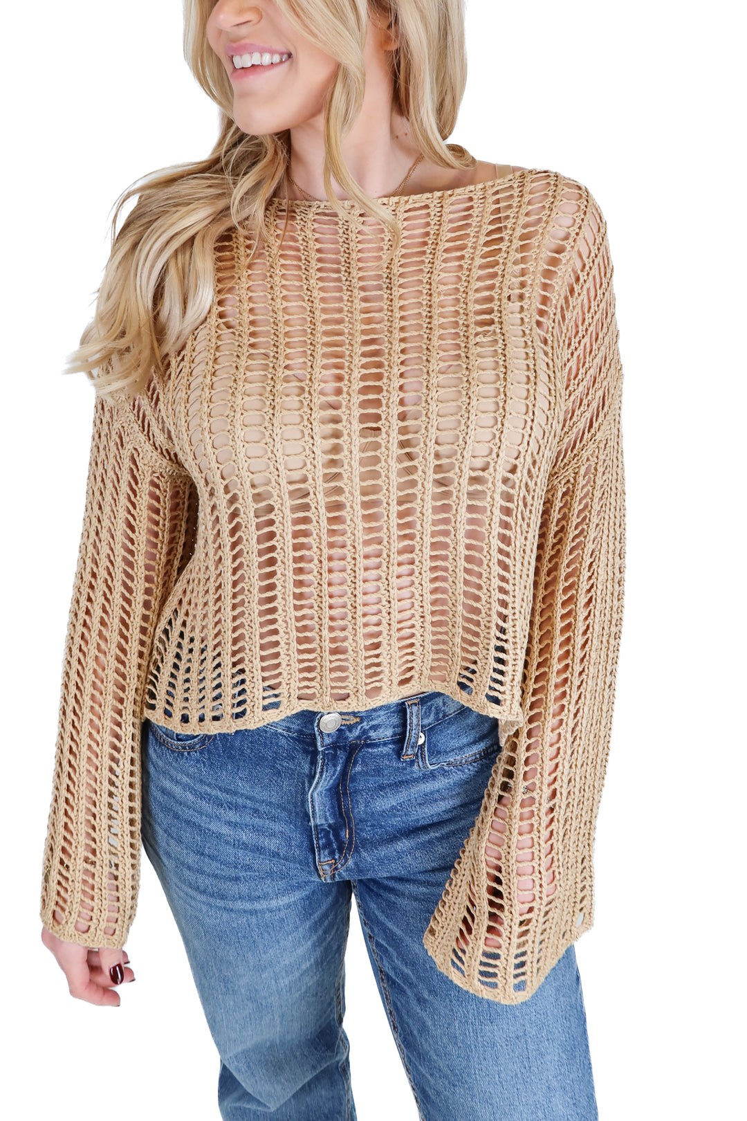Klassy Network Open Knit Beige Top (S)