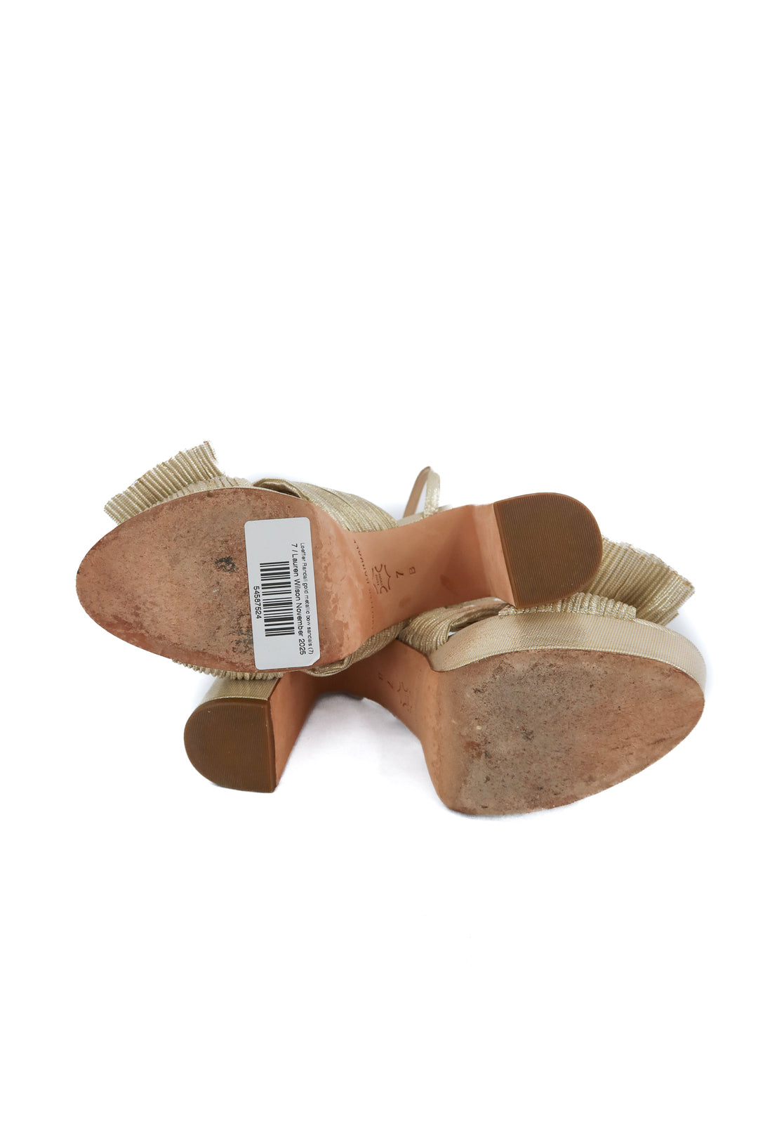 Loeffler Randall gold metallic bow sandals (7; retail $395)