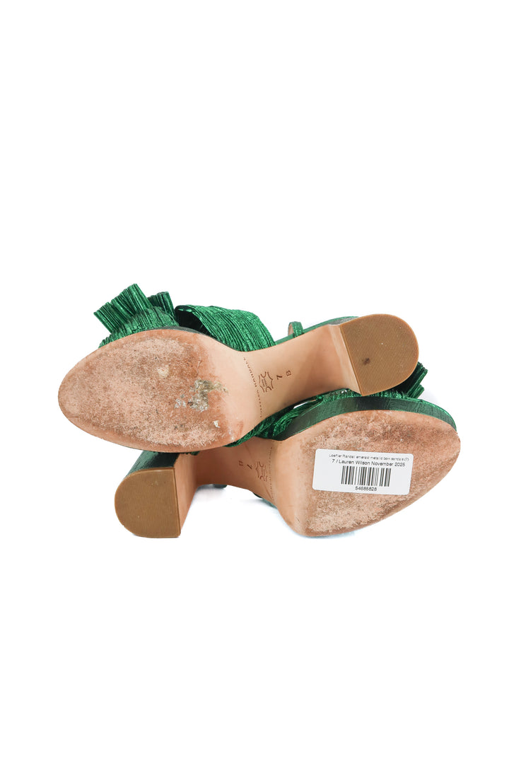 Loeffler Randall emerald metallic bow sandals (7; retail $395)
