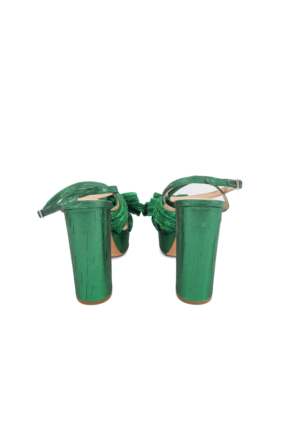 Loeffler Randall emerald metallic bow sandals (7; retail $395)