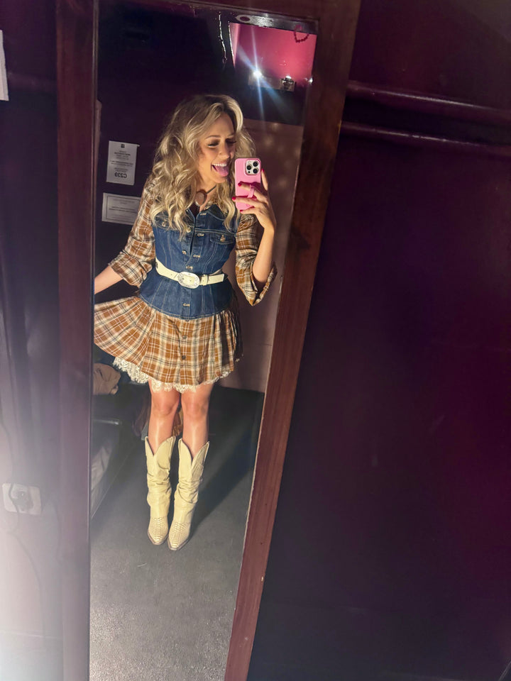 *AUCTION* fashion nova brown plaid mini shirt dress (s)