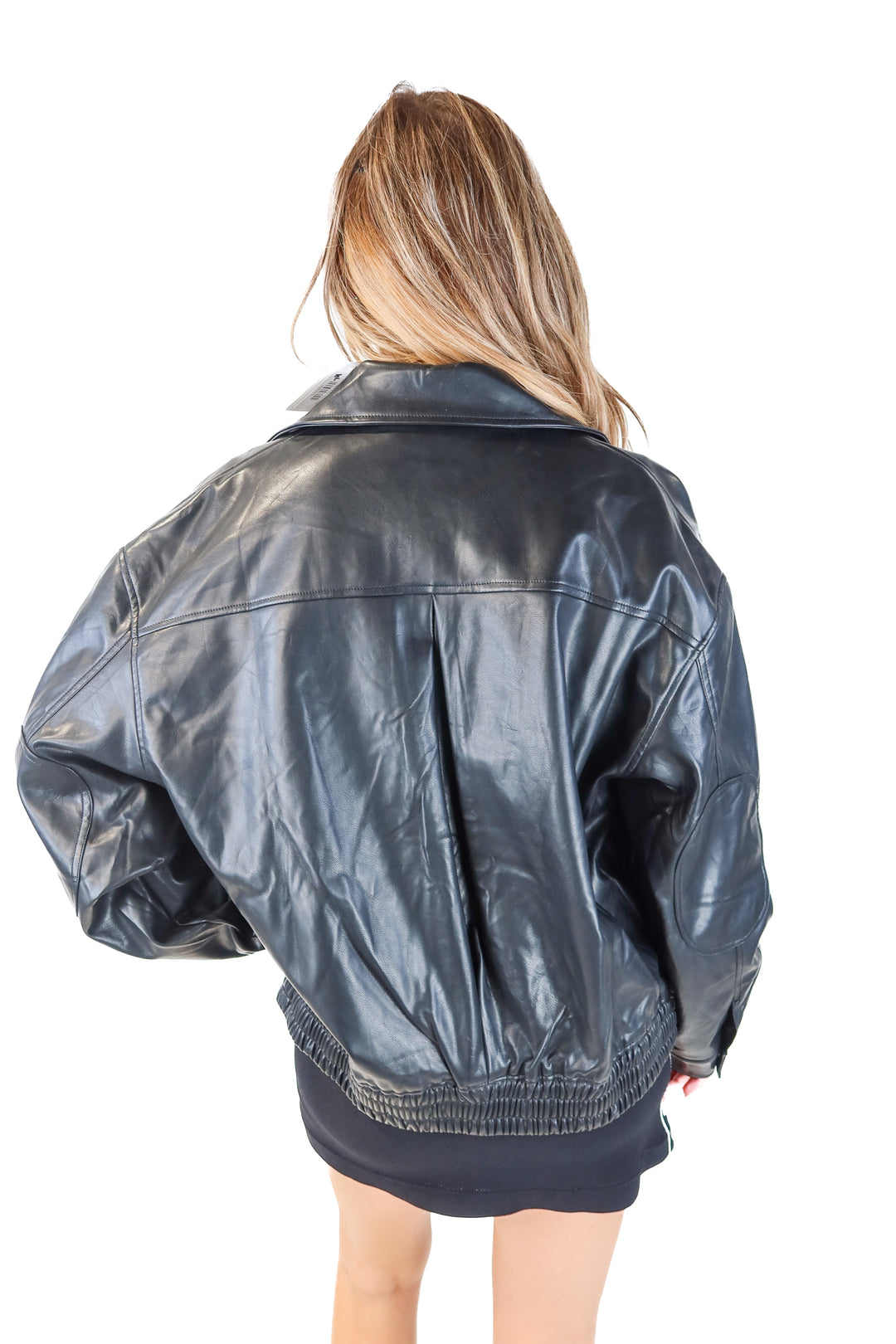 SOLD: Miss lola black vegan leather bomber jacket NWT (L)