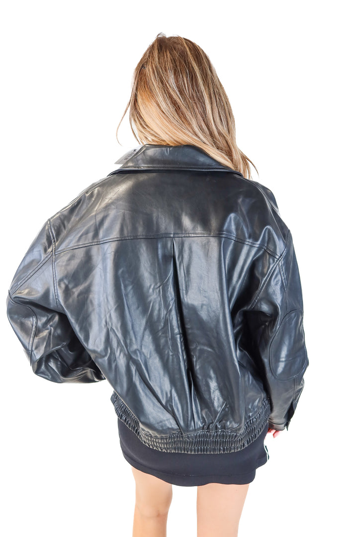 SOLD: Miss lola black vegan leather bomber jacket NWT (L)