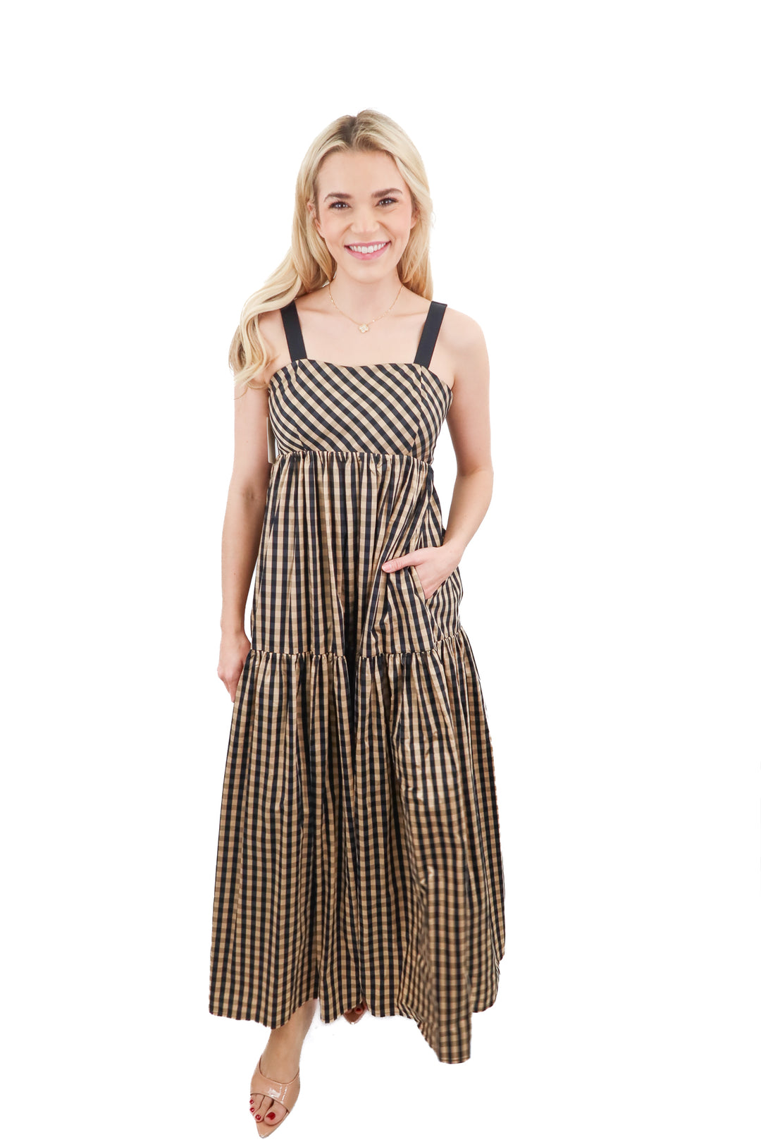 hunter bell black/brown checkered maxi dress (0; retail $535)