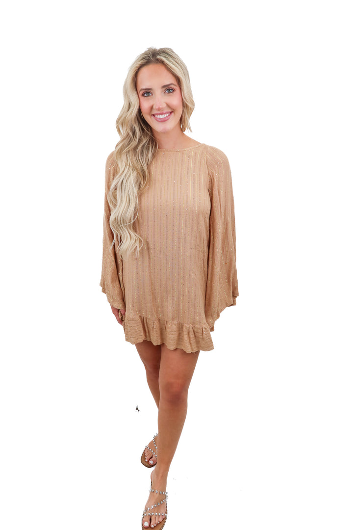 Sundress gold and tan beaded dress (XS/S; retail $185)