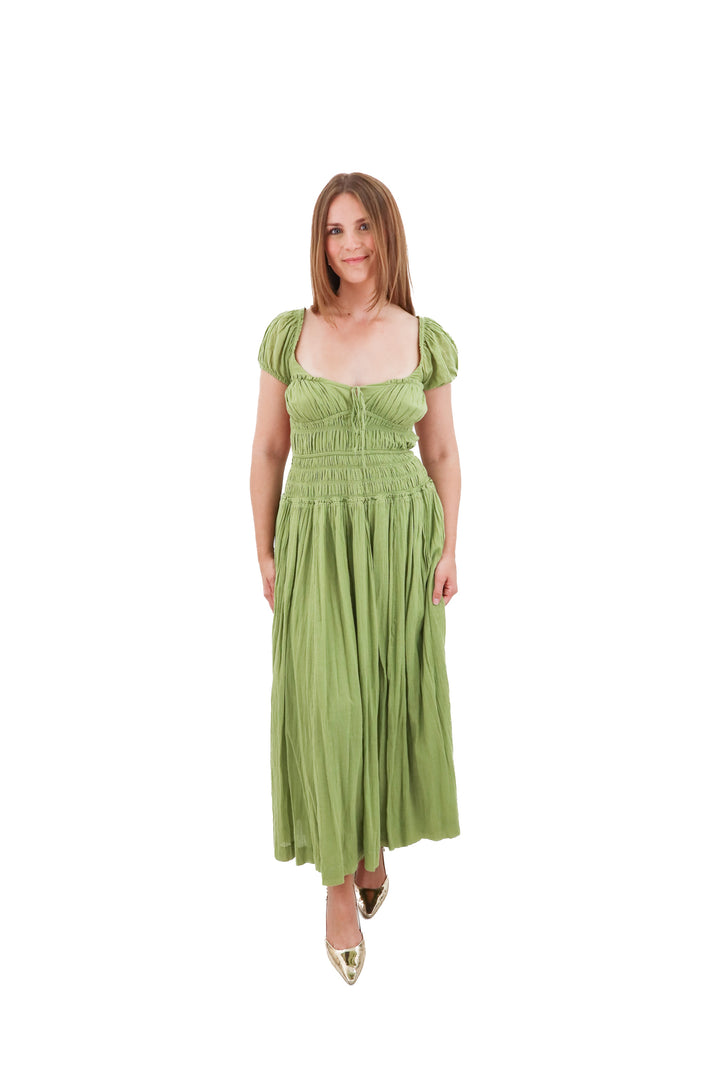 free people green cotton maxi dress (s)