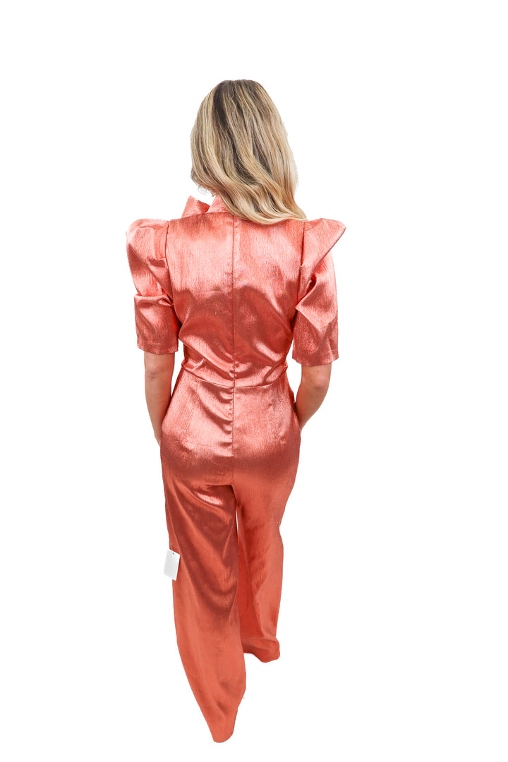 Black Halo Eve pink metallic bow jumpsuit (S)