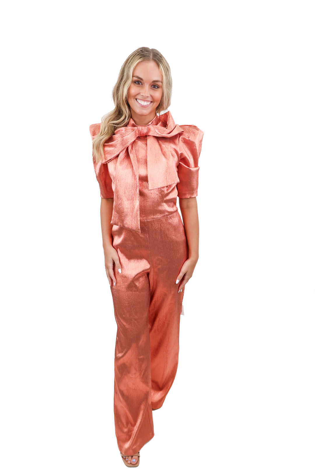 Black Halo Eve pink metallic bow jumpsuit (S)