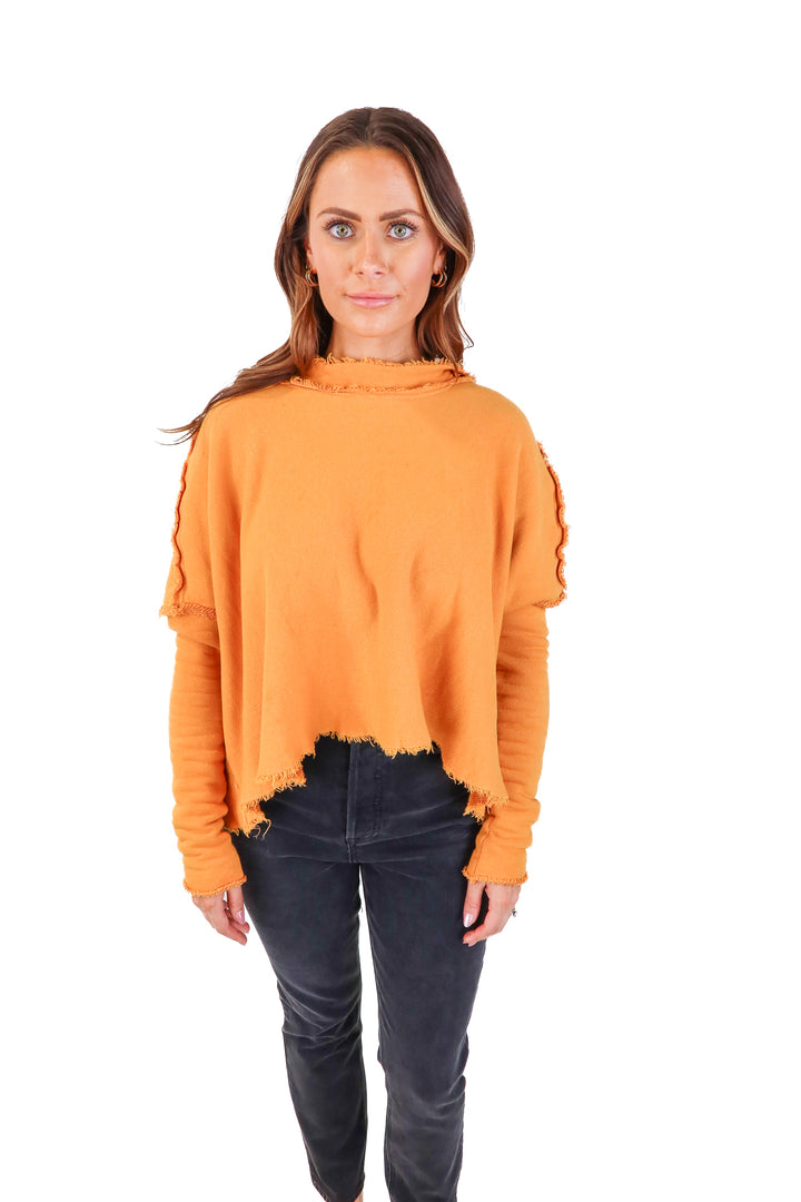 free people movement orange terry hoodie (s; retail $98)