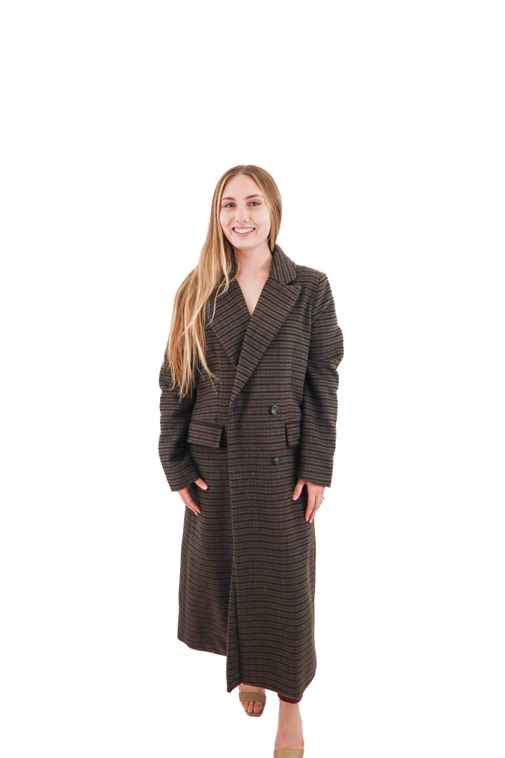 levi's brown houndstooth long coat nwt (s; retail $275)