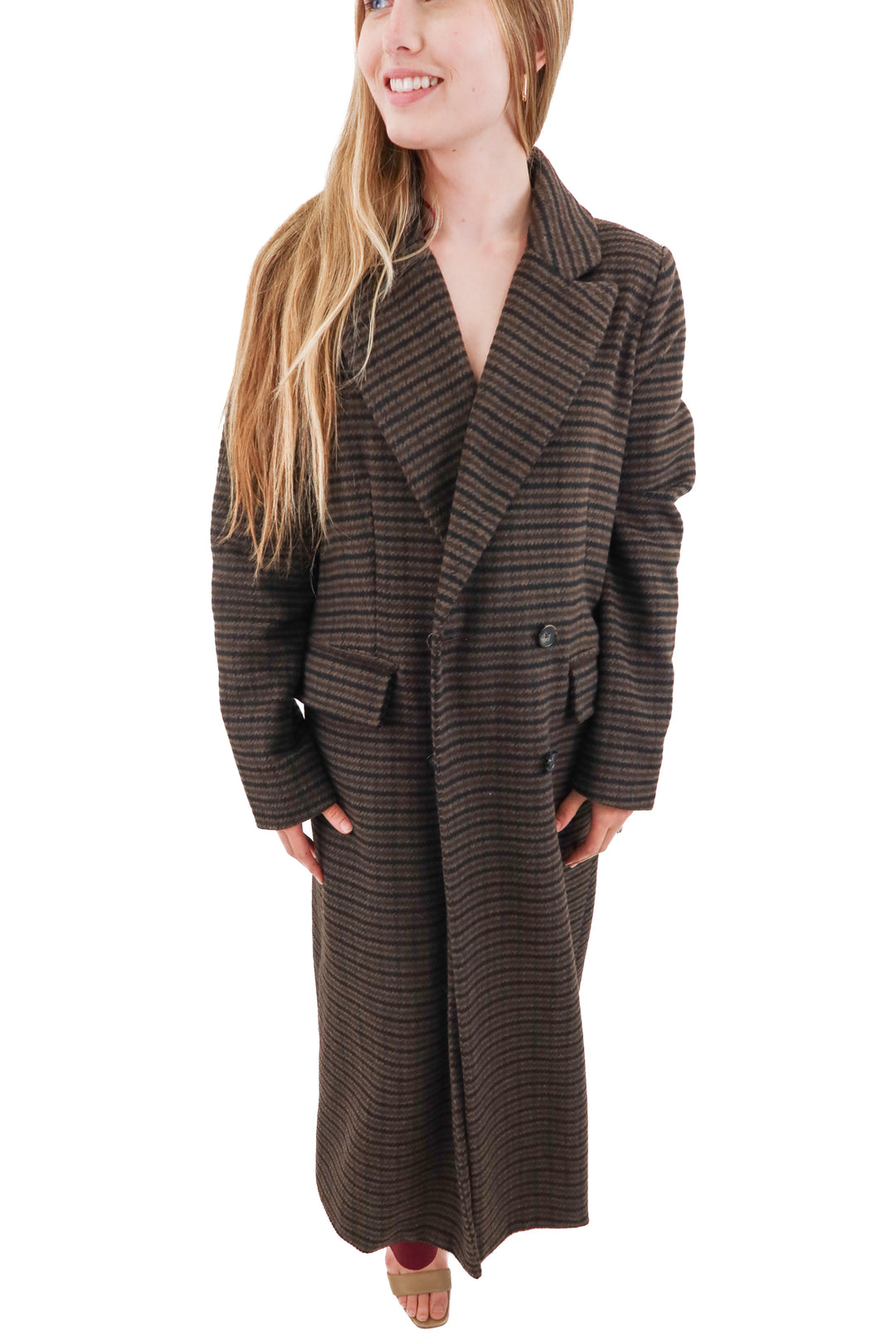 levi's brown houndstooth long coat nwt (s; retail $275)