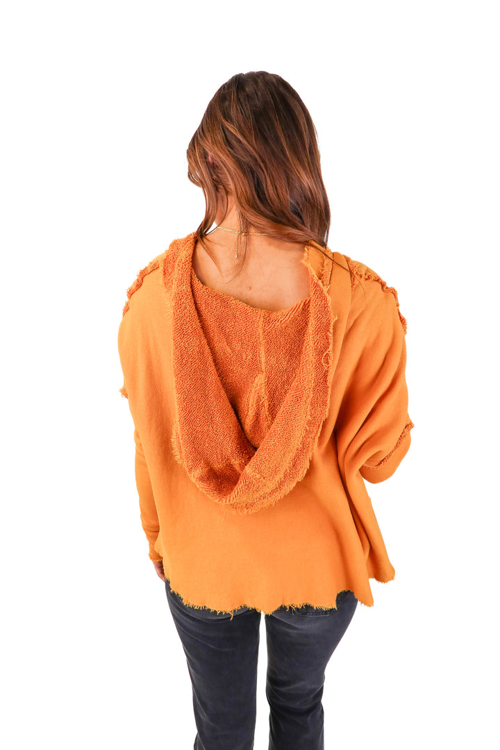 free people movement orange terry hoodie (s; retail $98)