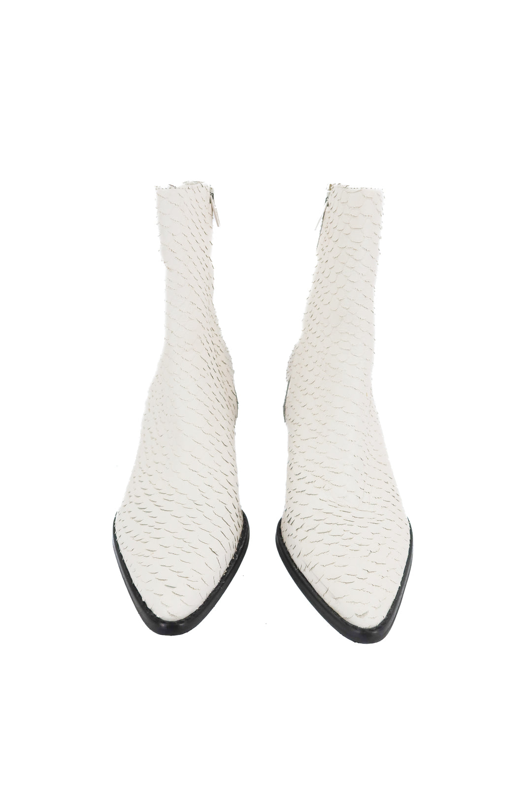 matisse white caty ankle boots in ivory snake (7; retail $215)