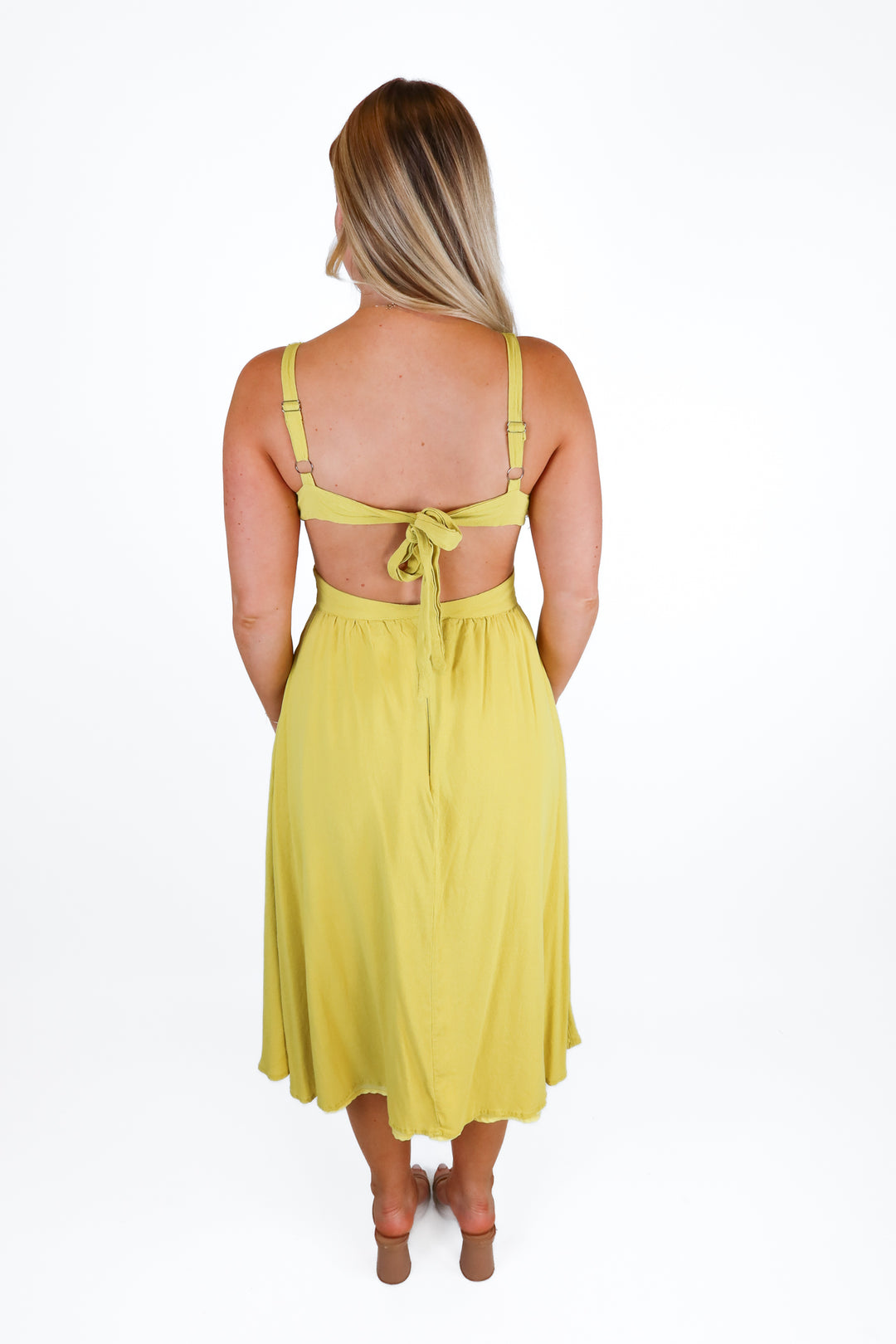 Lulus Acid Green Open Back Midi Dress (S; retail $65)