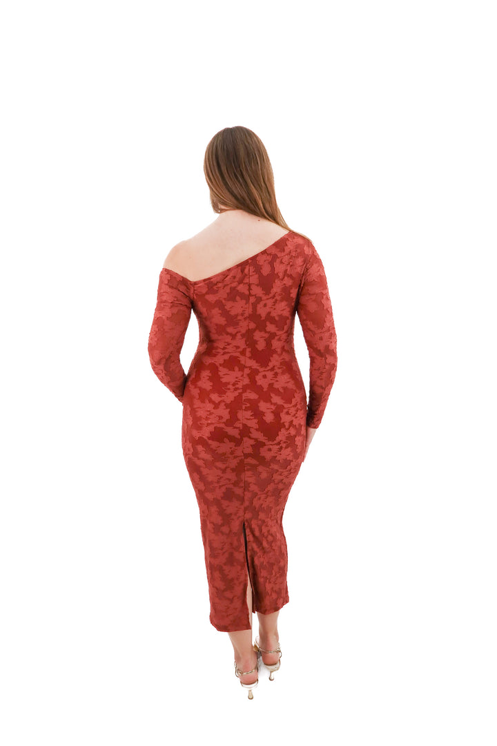 zesica clay off shoulder long sleeve dress (s; retail $48)