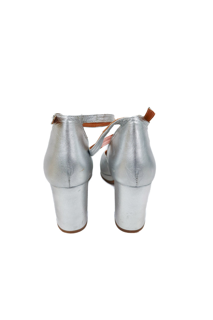 Sezane metallic silver heels (40/ US9-10)