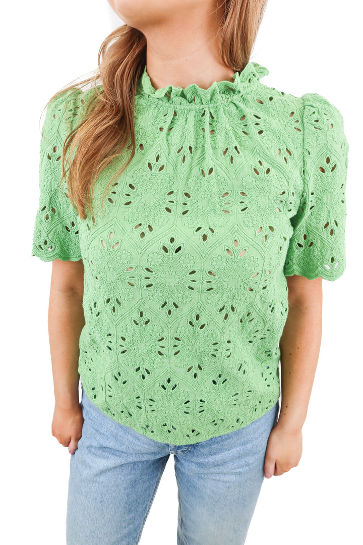Sezane green eyelet short sleeve top (34/ US2)