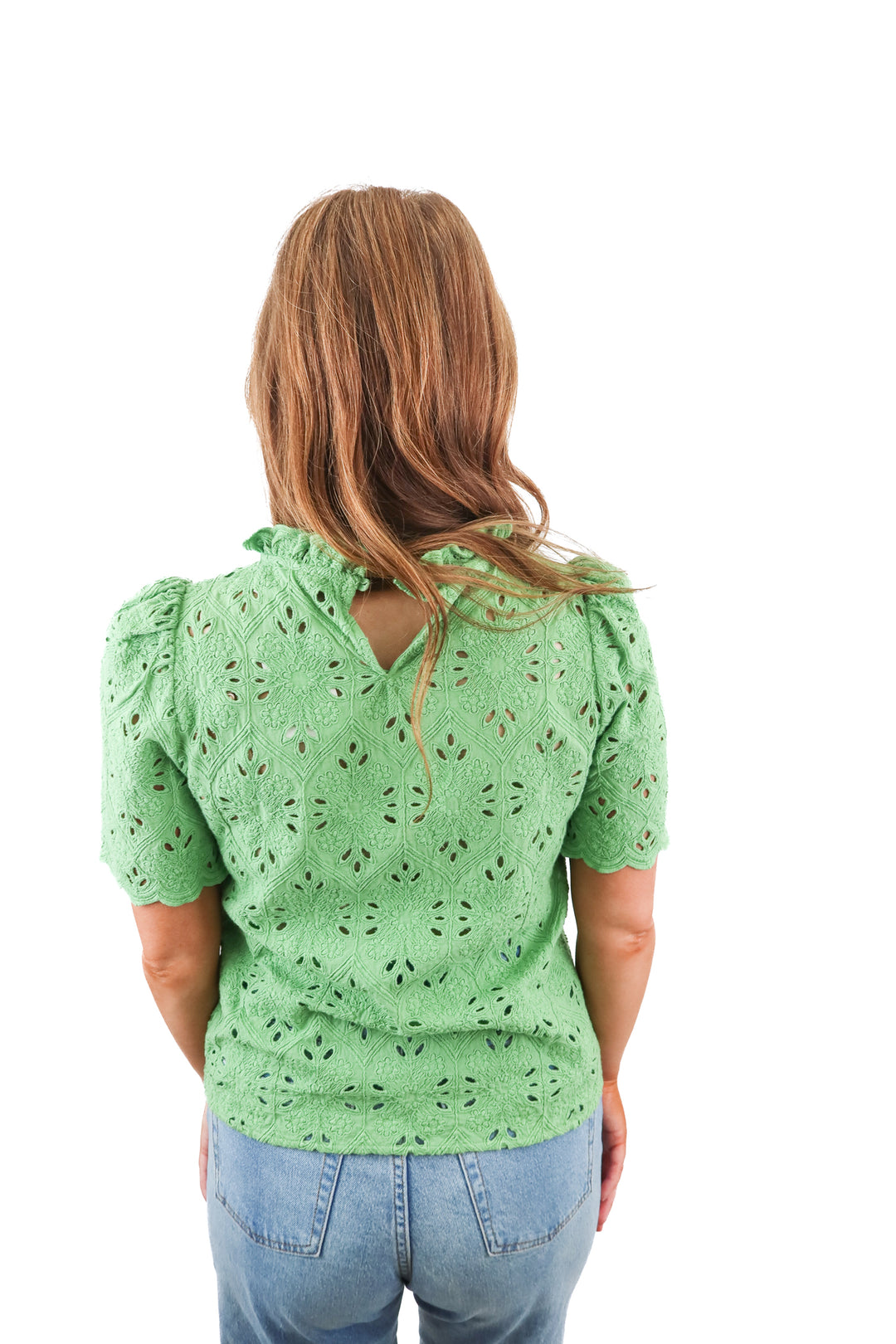 Sezane green eyelet short sleeve top (34/ US2)