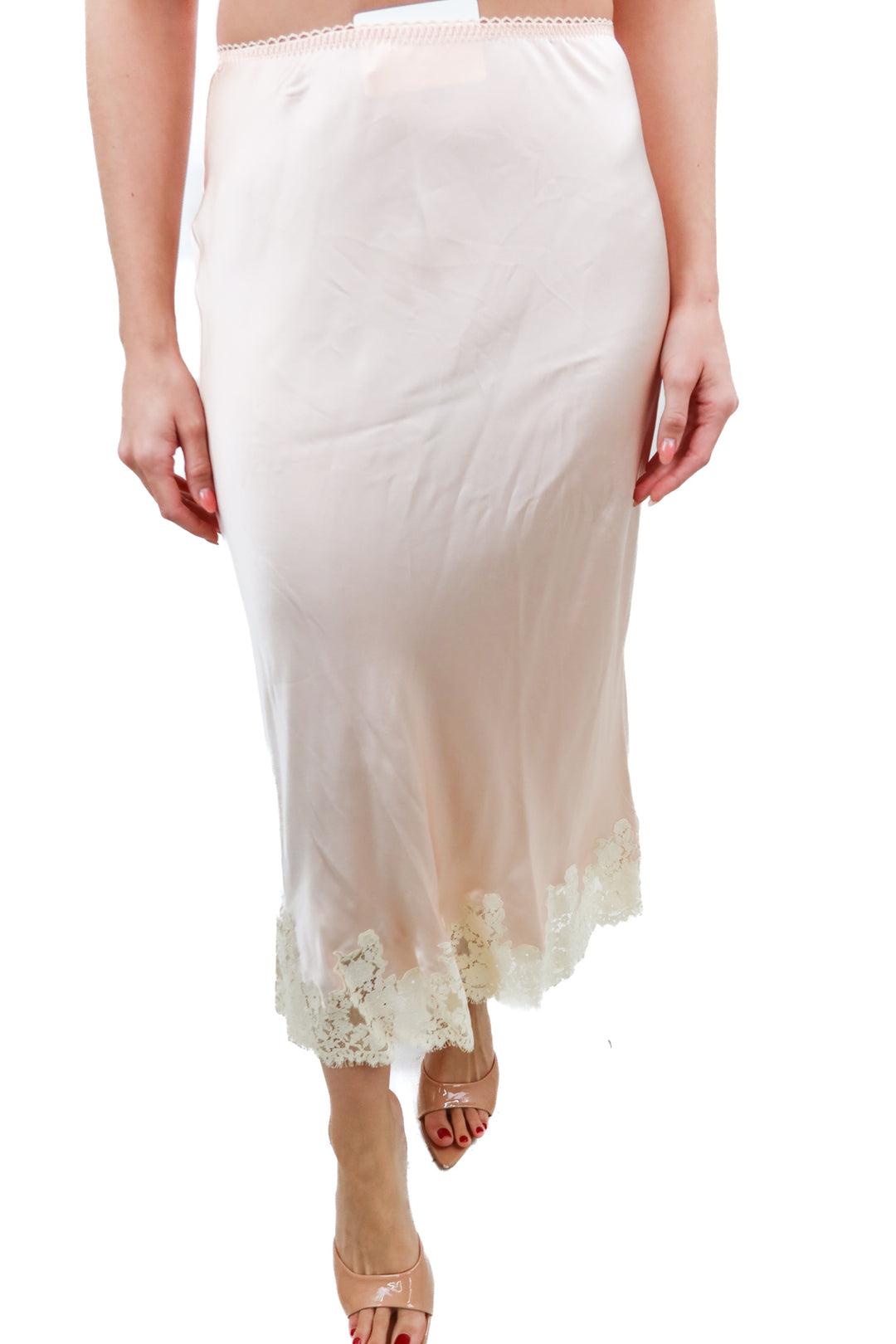 doen pink satin lace maxi skirt (s; retail $368)