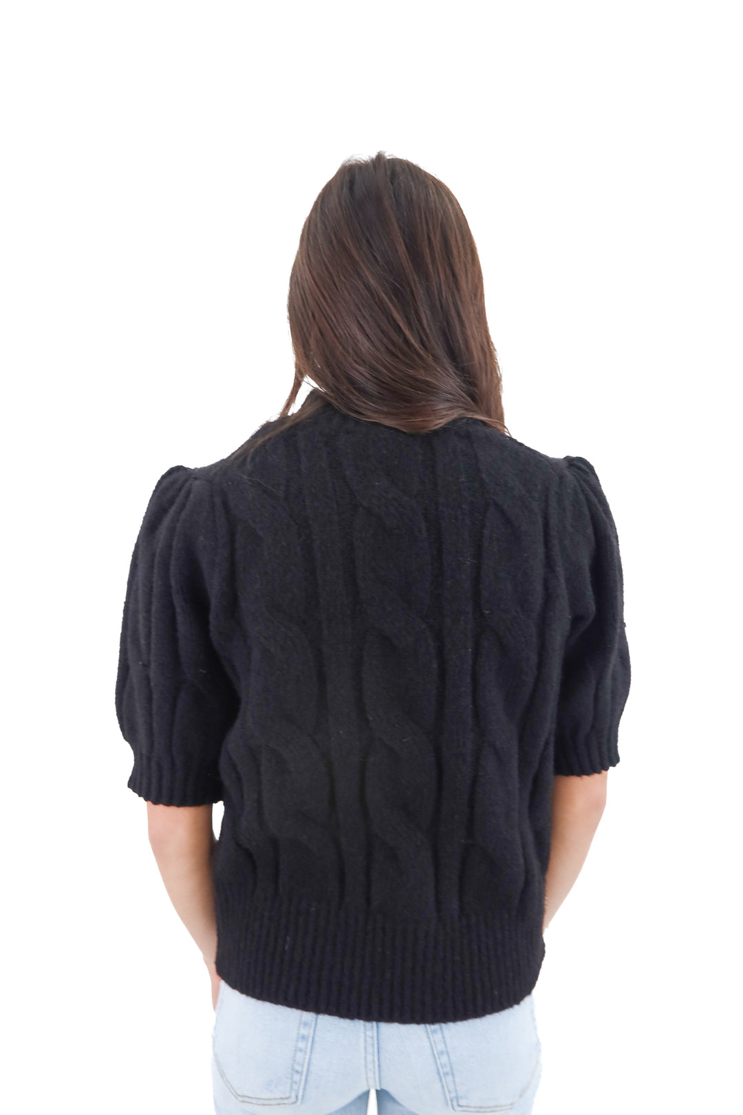 free assembly black mock neck cardi w/crystal flower buttons nwt (xs)