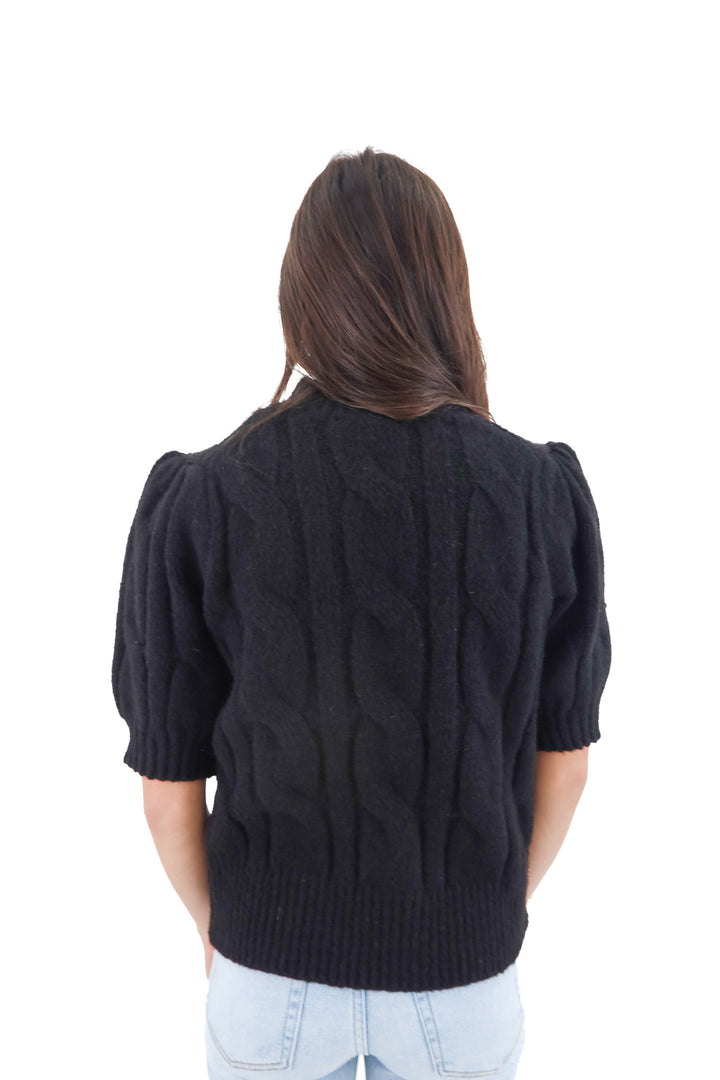 free assembly black mock neck cardi w/crystal flower buttons nwt (xs)