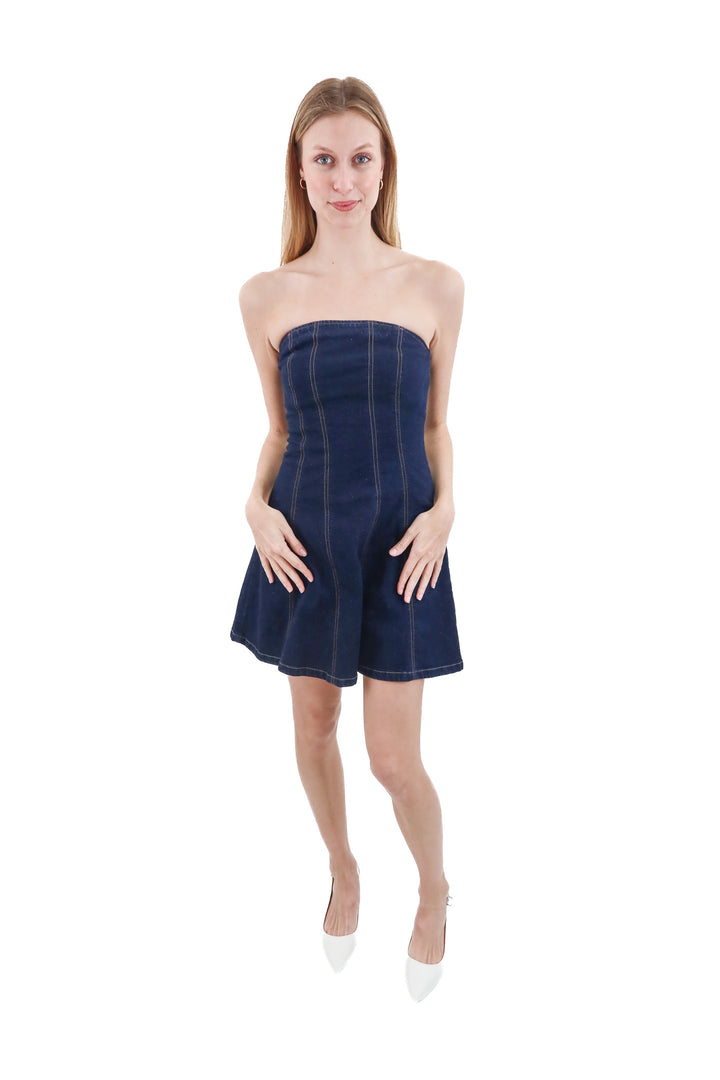abercrombie & fitch dark wash denim strapless mini dress (xs)