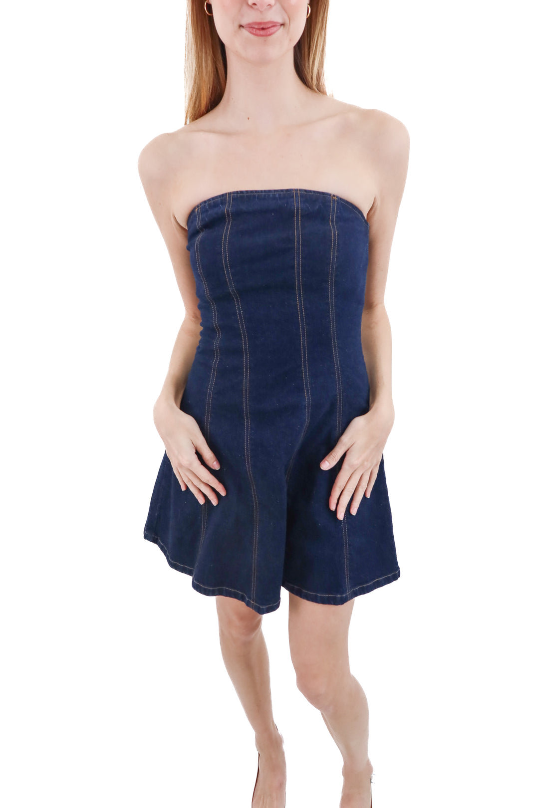 abercrombie & fitch dark wash denim strapless mini dress (xs)
