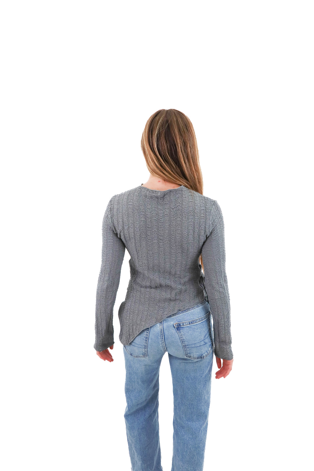zara grey asymmetric long sleeve top (s; retail $40)