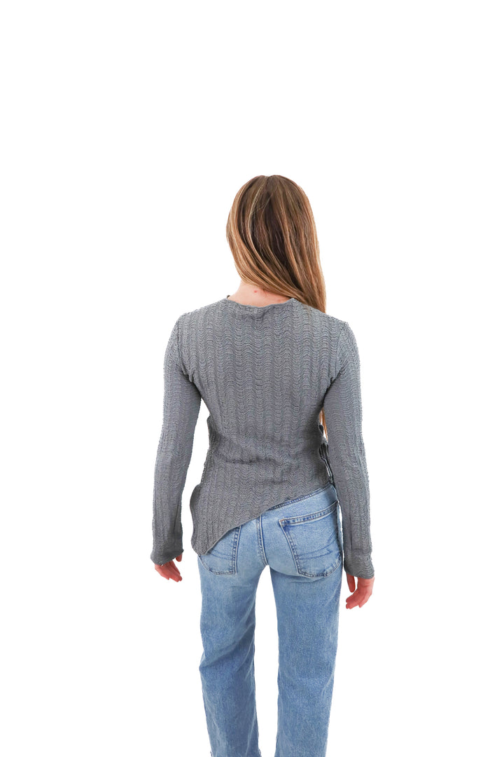 zara grey asymmetric long sleeve top (s; retail $40)
