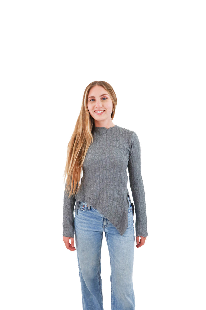 zara grey asymmetric long sleeve top (s; retail $40)