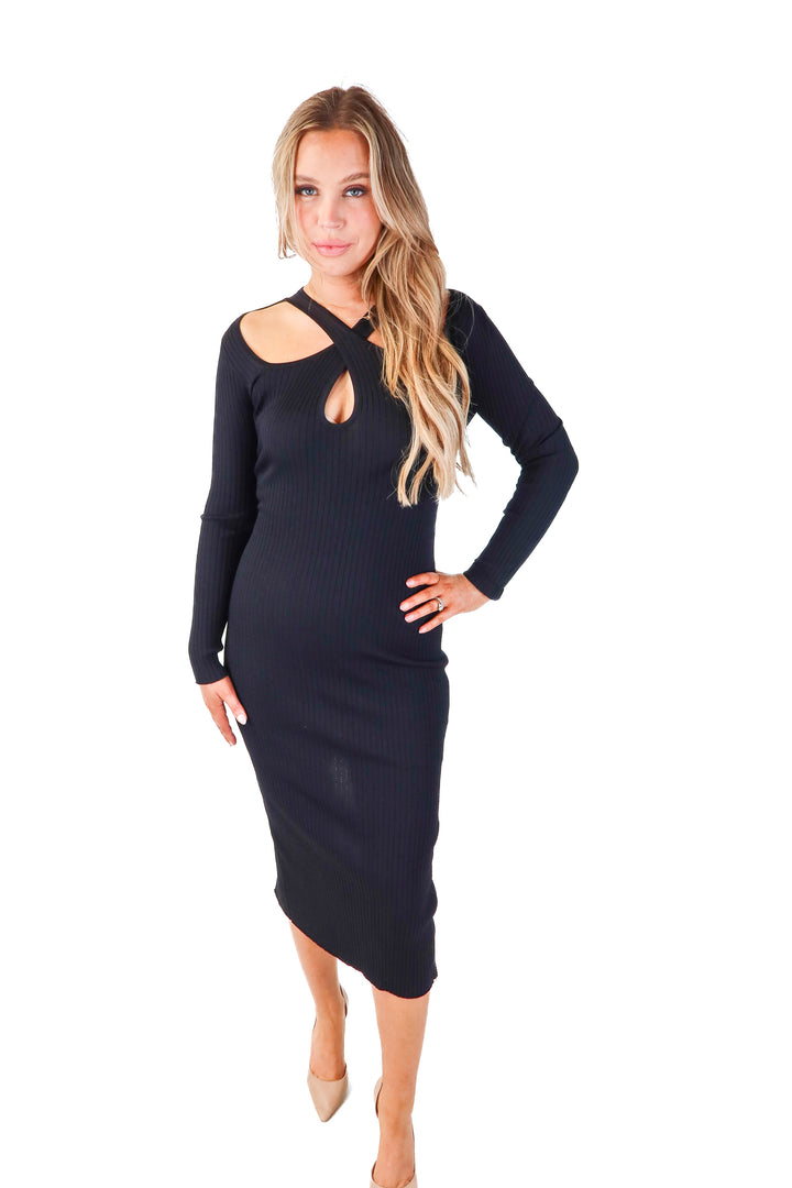miss lola black cut out dress (M)