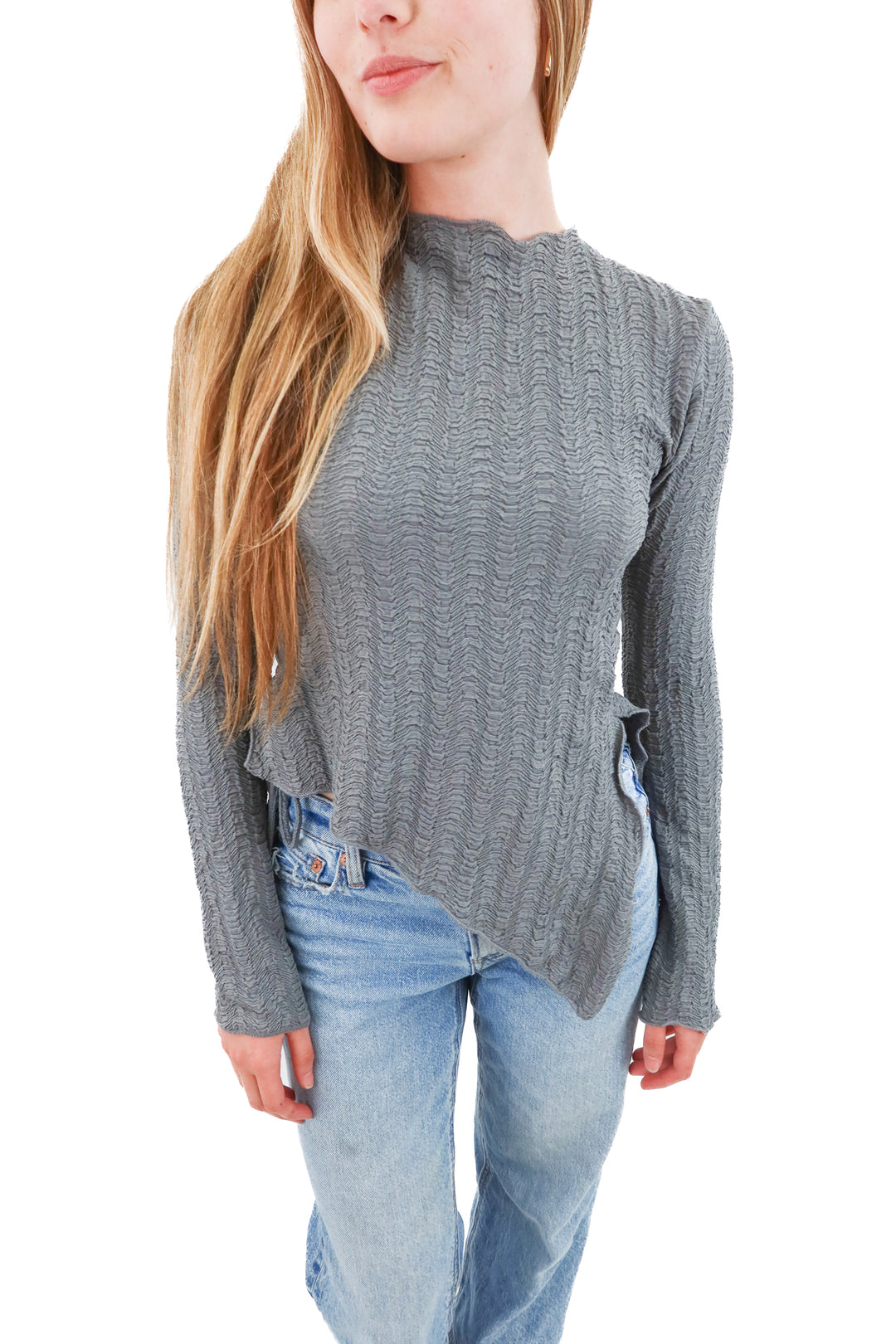 zara grey asymmetric long sleeve top (s; retail $40)