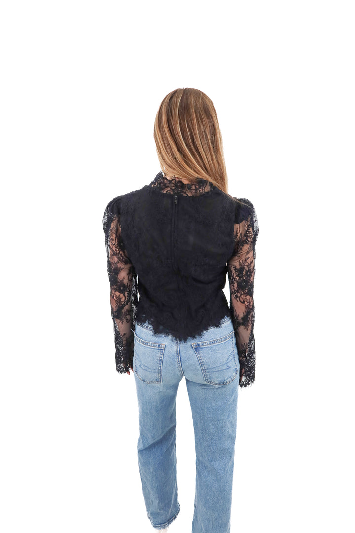 stone cold fox black lace bell sleeves top (s; retail $188)