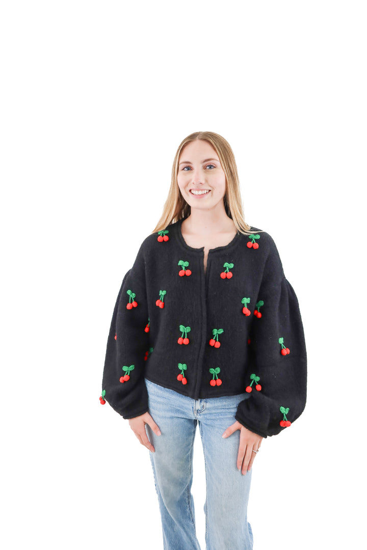 farm rio black cherry knit cardigan (s; retail $248)