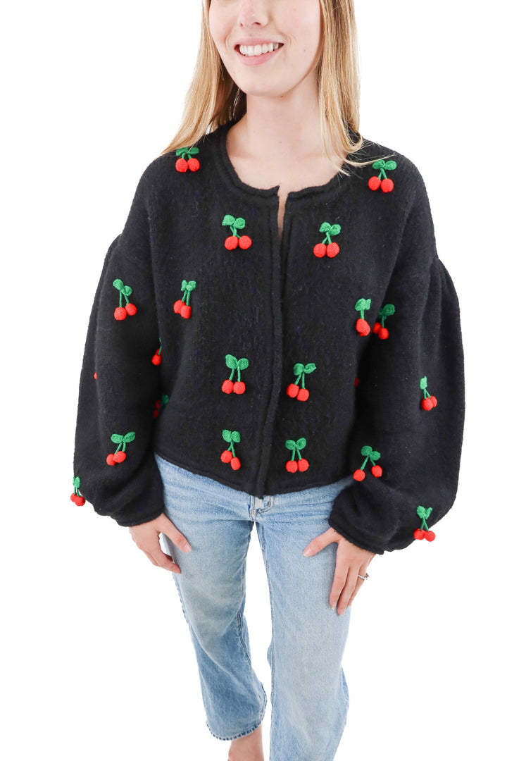 farm rio black cherry knit cardigan (s; retail $248)