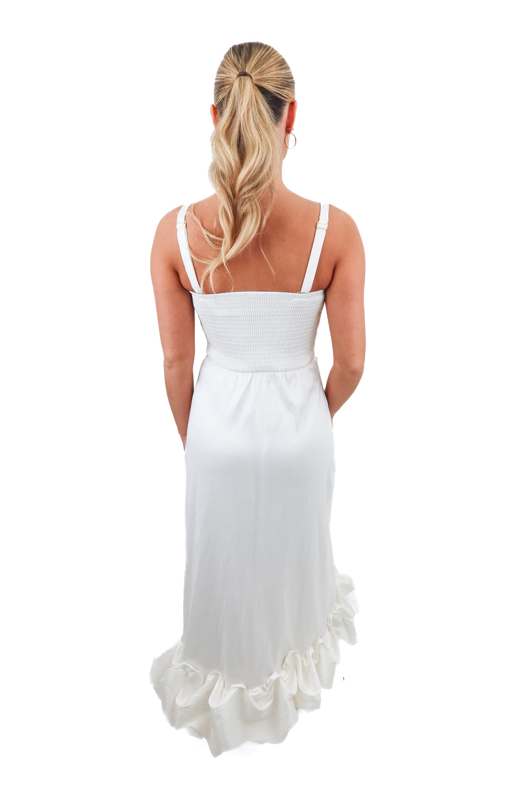 Show Me Your Mumu white bubble hem maxi dress (S; retail $198)