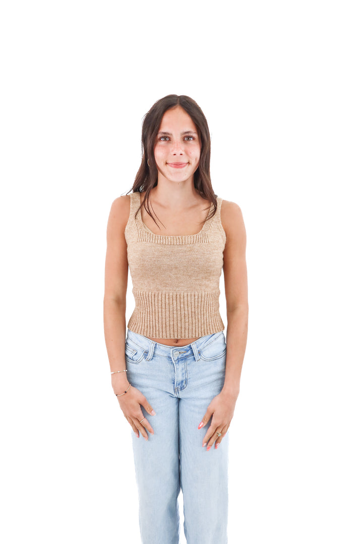cupshe tan knit sleeveless top (xs)