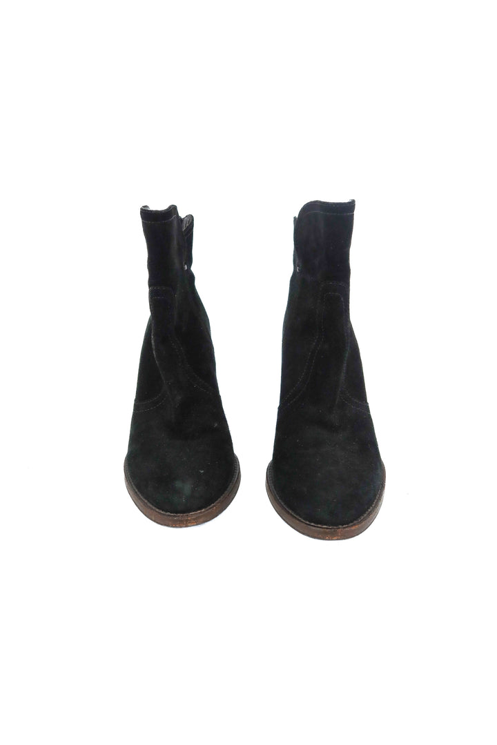 aquatalia black chunky heel ankle booties (7.5; retal $550)
