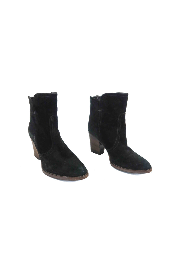 aquatalia black chunky heel ankle booties (7.5; retal $550)