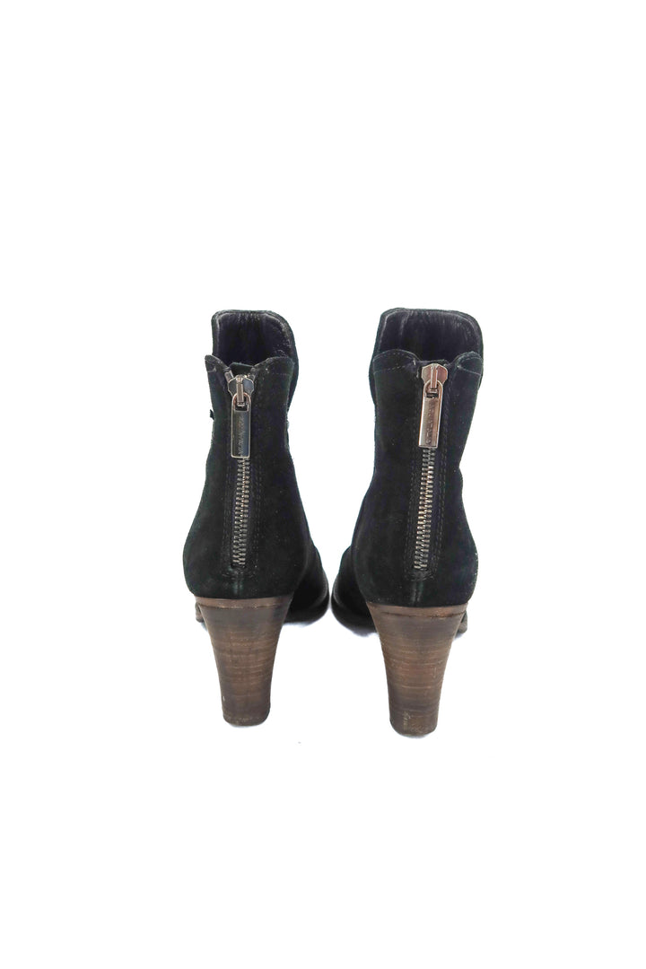aquatalia black chunky heel ankle booties (7.5; retal $550)