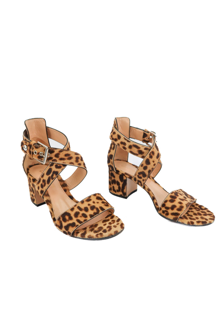 gianvitto rossi brown leopard strappy heels (37; retail $895)