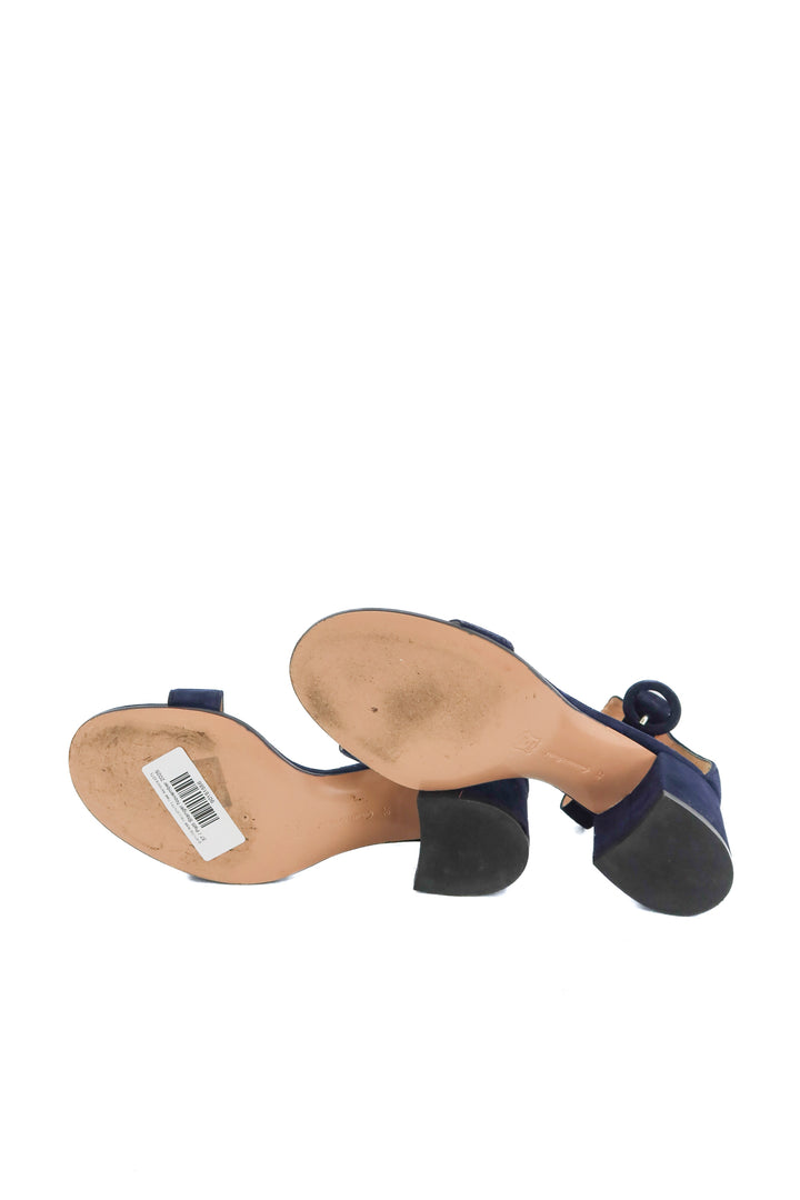 gianvitto rossi navy chunky heel sandals (37; retail $595)