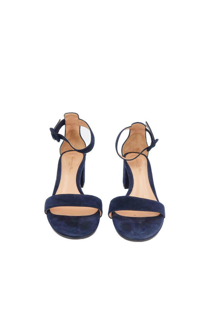 gianvitto rossi navy chunky heel sandals (37; retail $595)