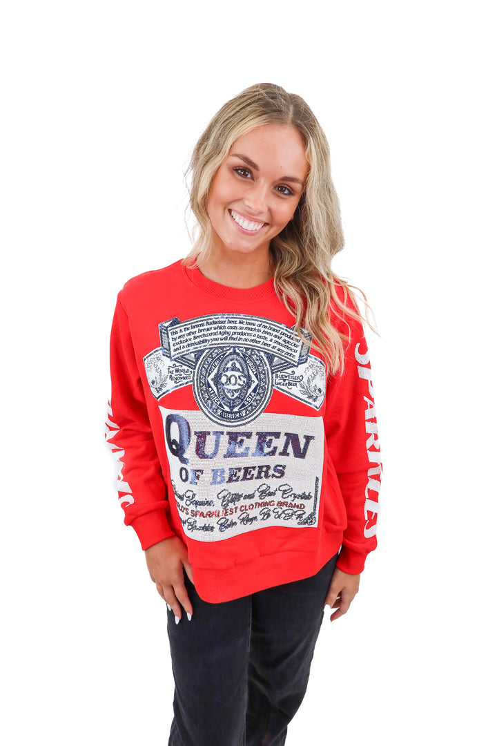 Queen of Sparkles red queen of beers sweatshirt (XS; retail $188)