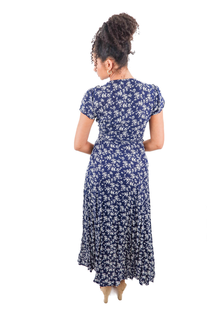 Aakaa blue floral maxi wrap dress (S)