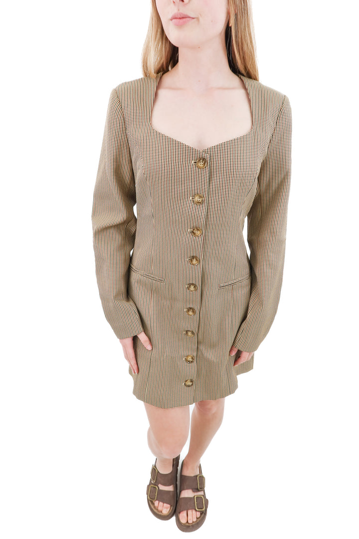 astr the label brown houndstooth long sleeve dress (s)