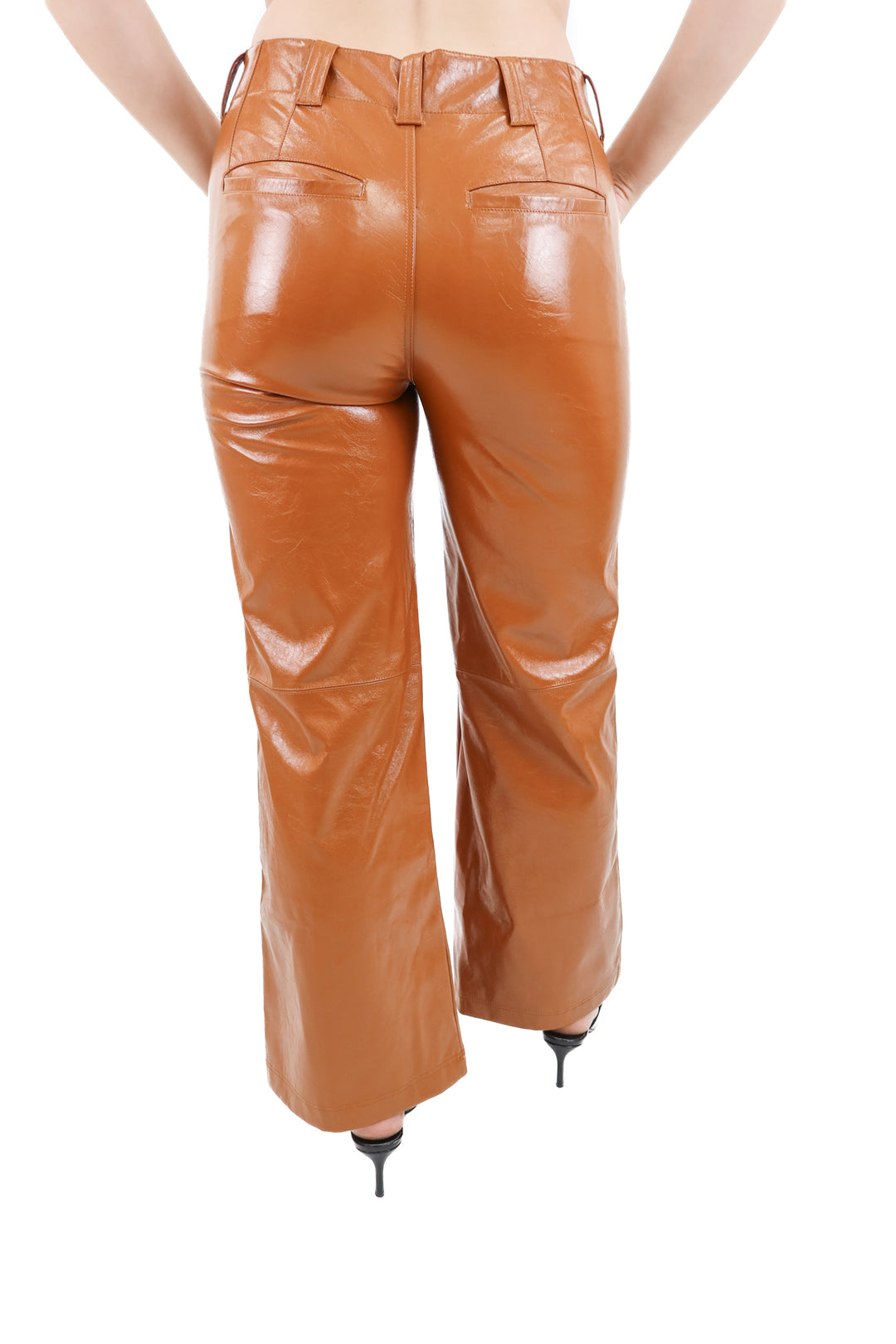 free people caramel vegan leather pants (4; retail $158)