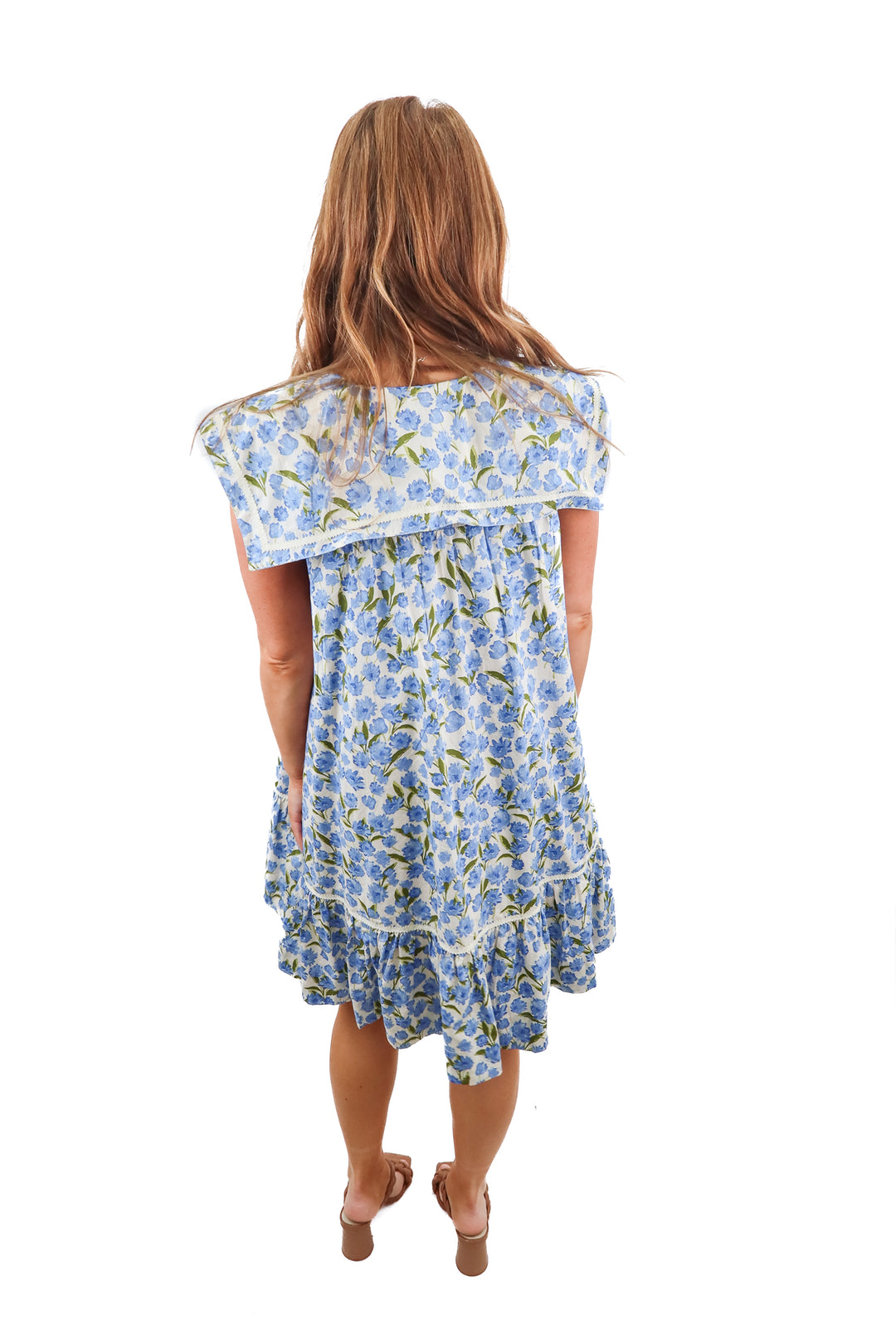 Maeve white/blue floral collared mini dress (L)